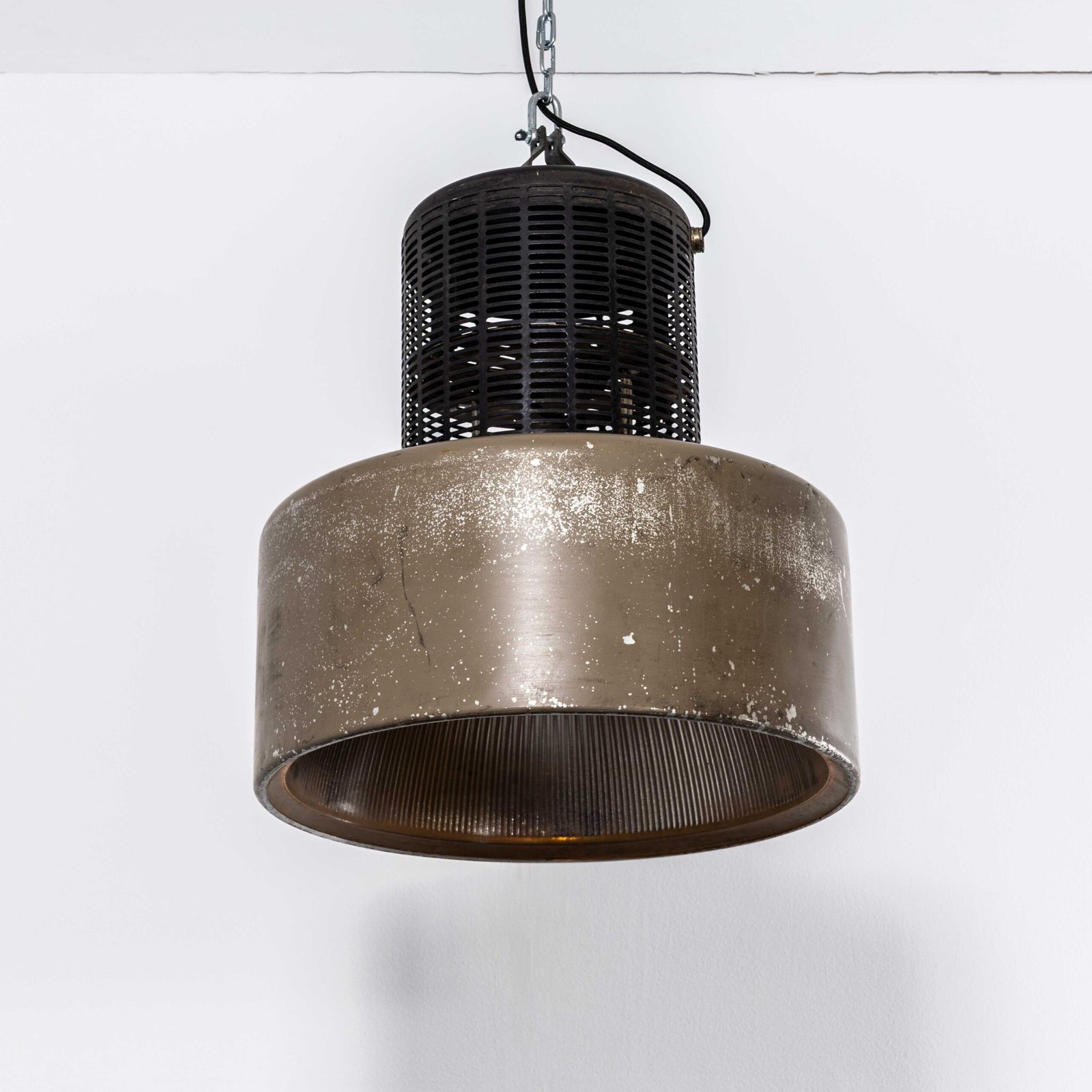 1970’s Large Holophane Industrial Pendant Lamps With Grill Top