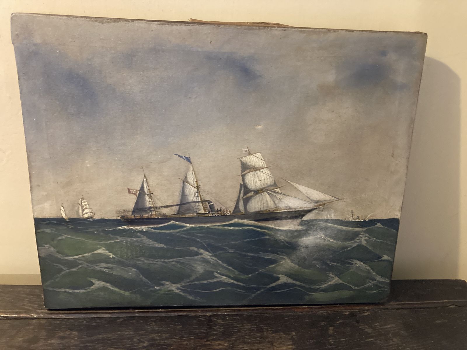 19th Century Oil Painting Steam/ Sailing Ship