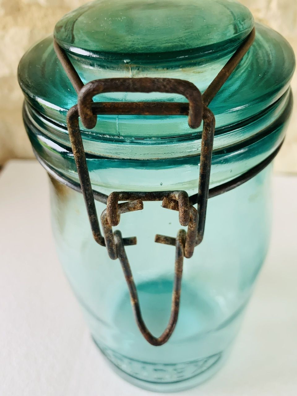 photo vinterior Vintage, French, Turquoise Glass Jars From Solidex, 1940s, Set Of 2