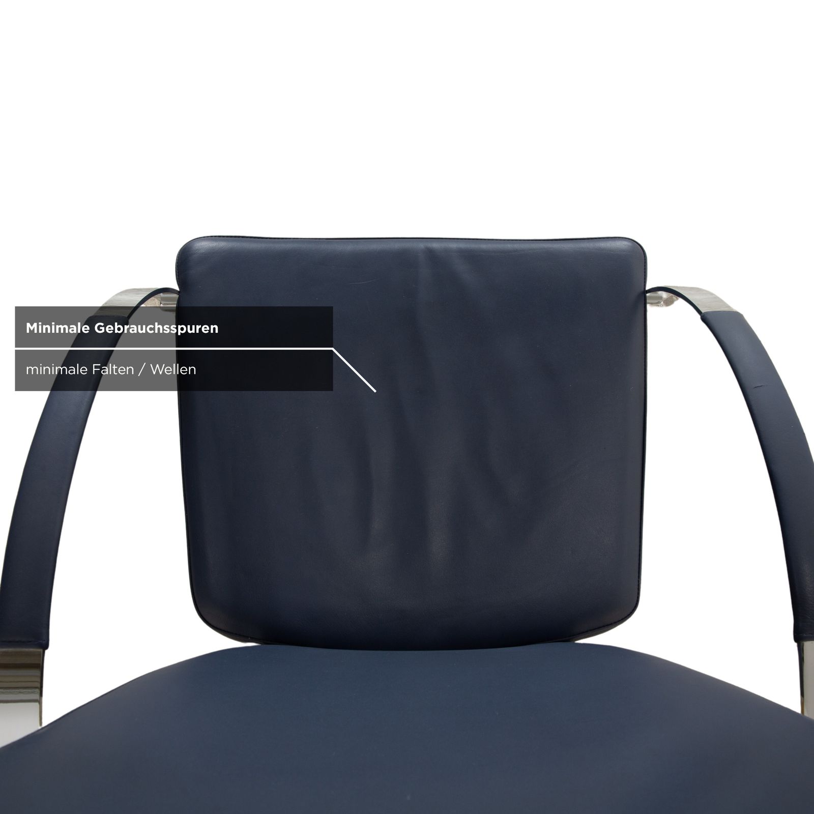 photo for sale Set Of 4 Ronald Schmitt Leather Chairs Blue Gold Metal