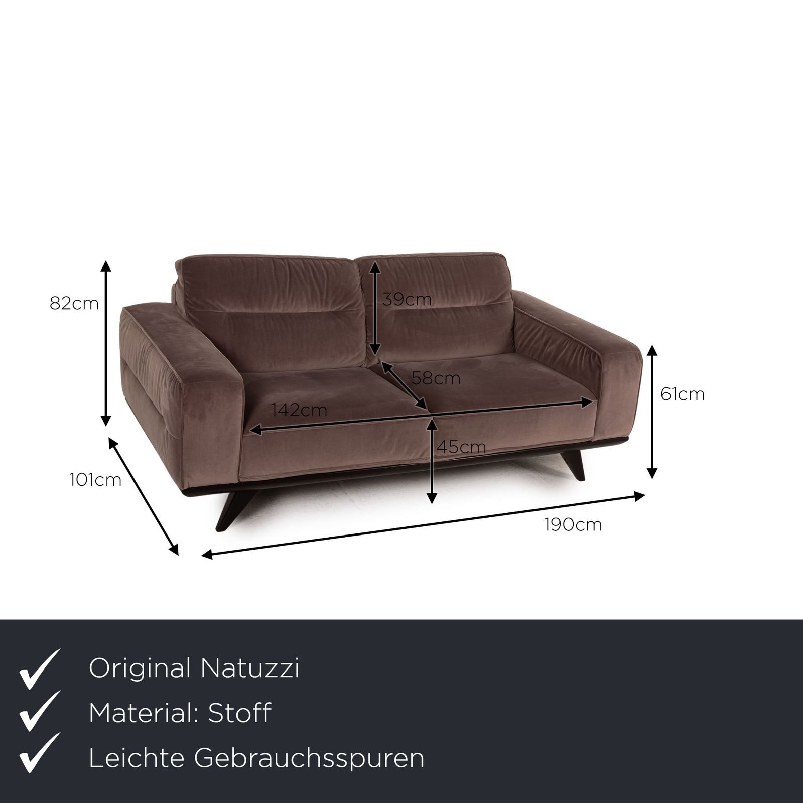 Canapé Natuzzi Audacia en tissu brun, 2 places photo furniture