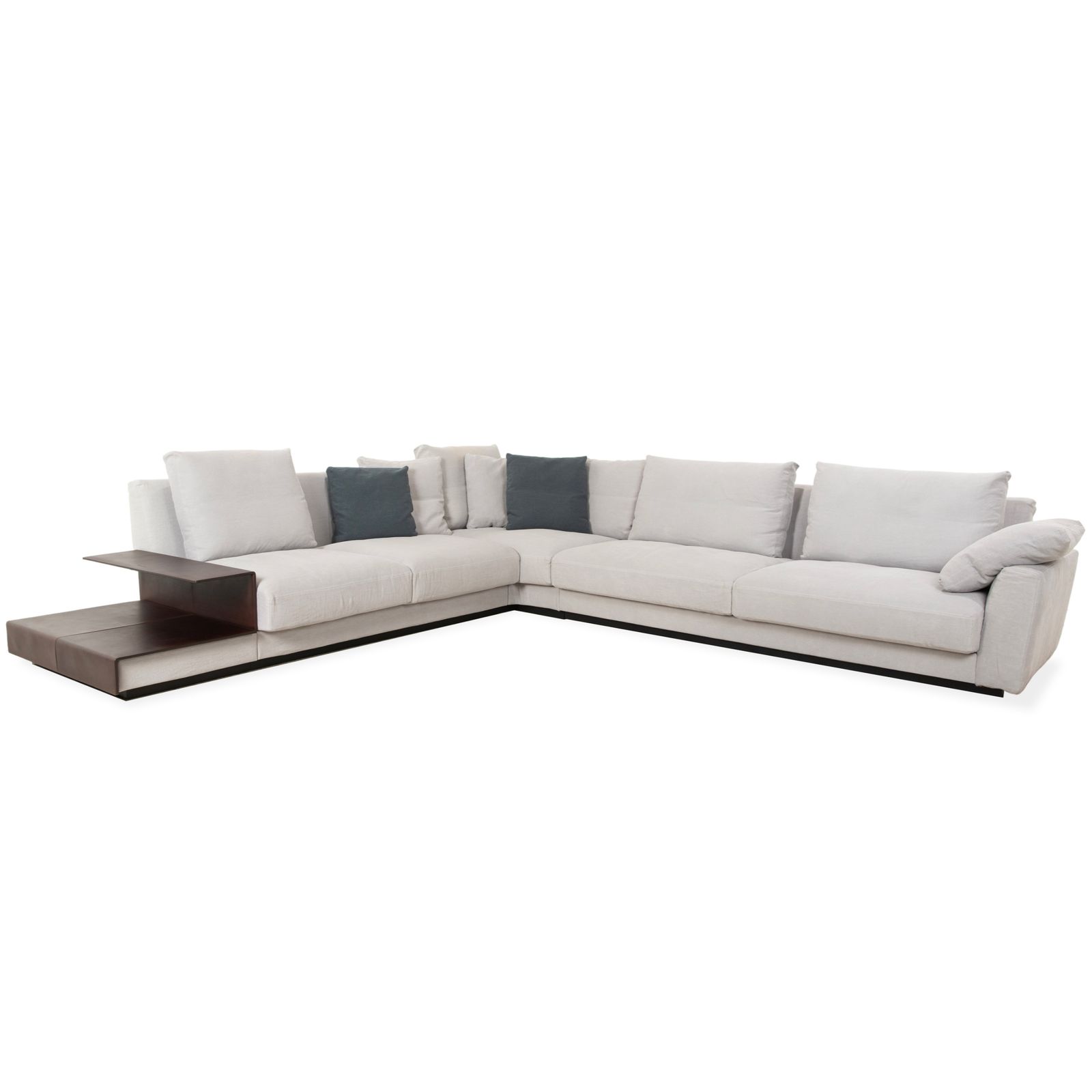 Canapé d'angle Walter Knoll Grand Suite en tissu gris clair et cuir