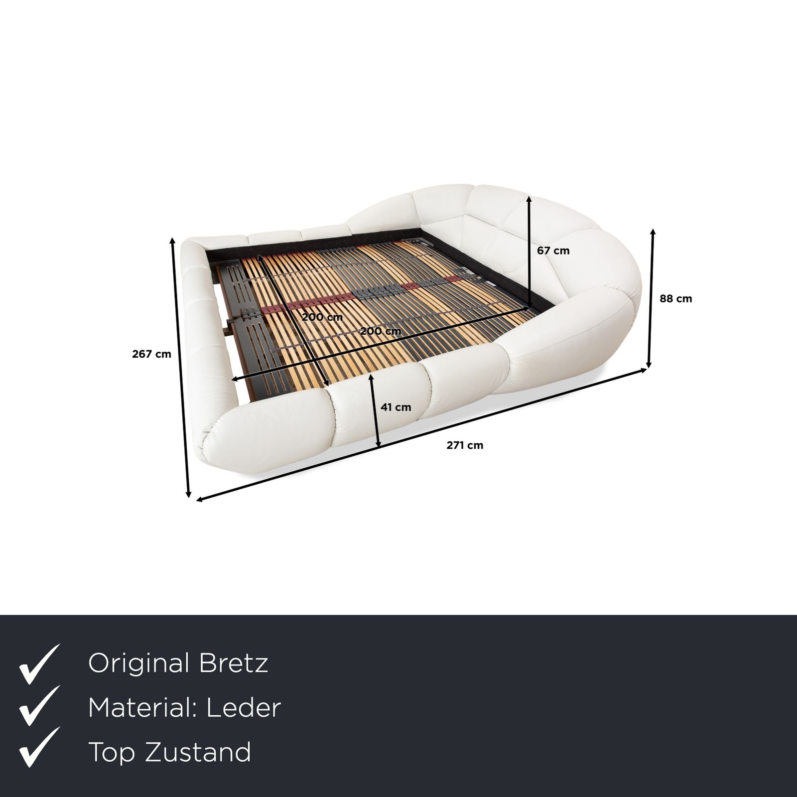 Lit Bretz Rubber en cuir blanc crème, 200x200 photo furniture
