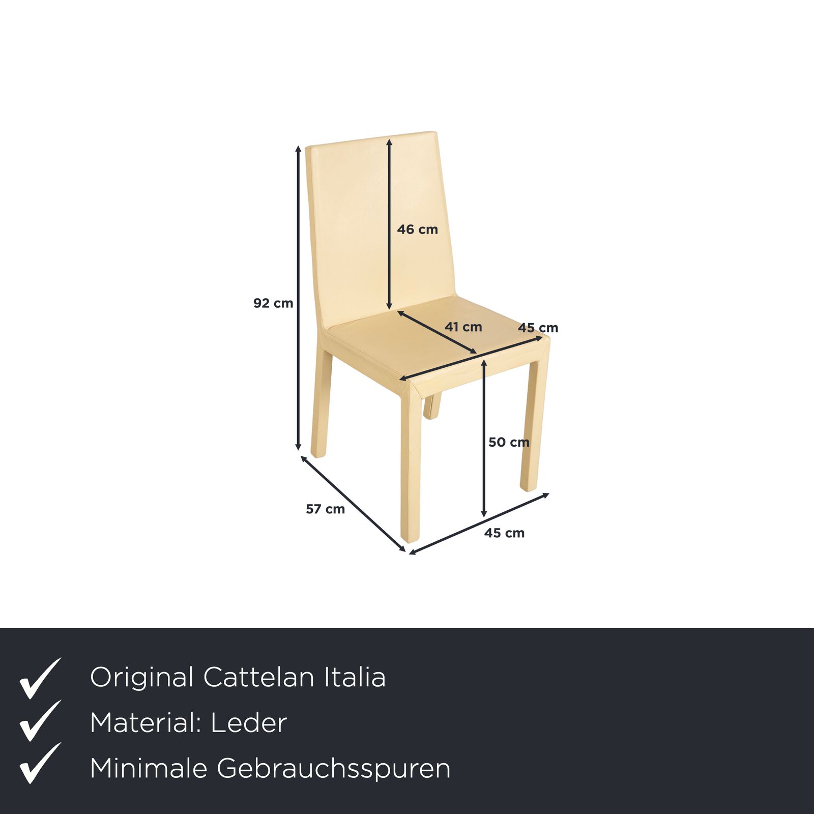 Lot de 4 chaises Cattelan Italia en cuir, crème ivoire beurre jaune photo furniture