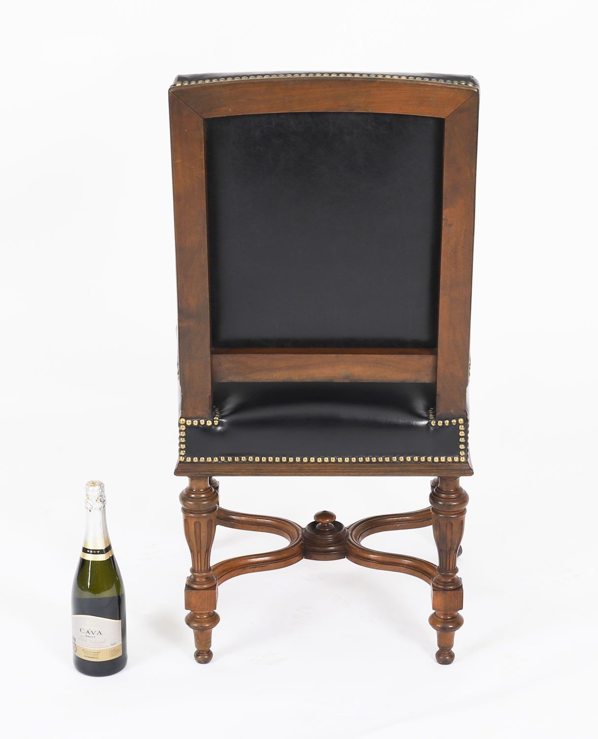 5500.0 Antique Set 12 French Walnut & Black Leather Upholstered Dining Chairs 19th C photo