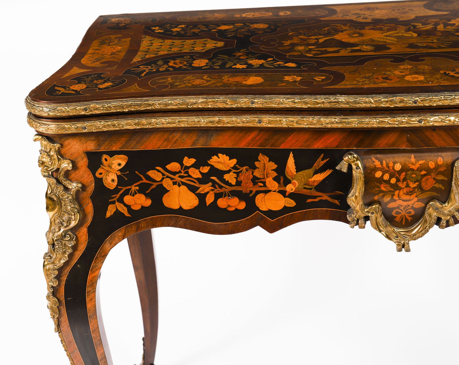 French Louis Revival Floral Marquetry Console 19th C photo vinterior