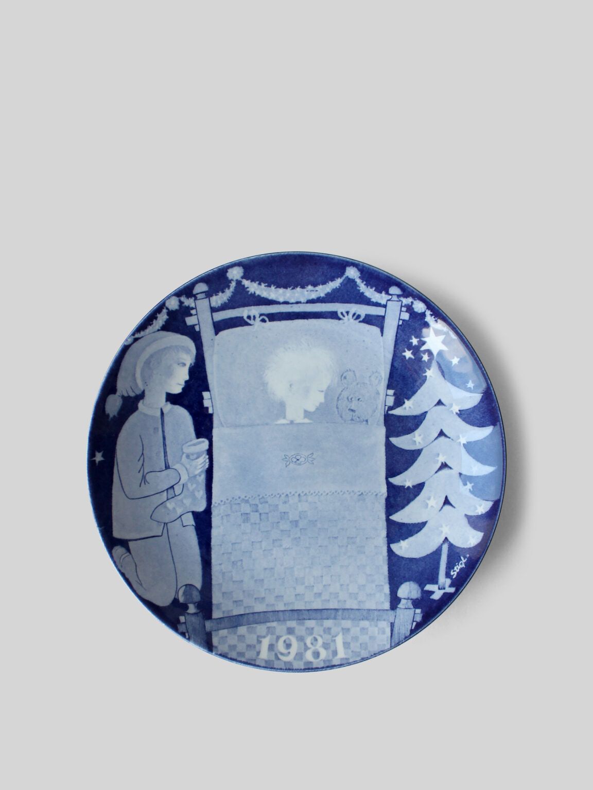 Stig Lindberg "Jultallrik" Christmas Porcelain Plate For Gustavsberg, 1981s, Sweden