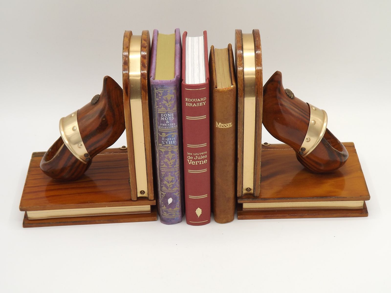 Vintage French Breton Wooden Bookends Handcarved With Book And Clog Design photo 65.0