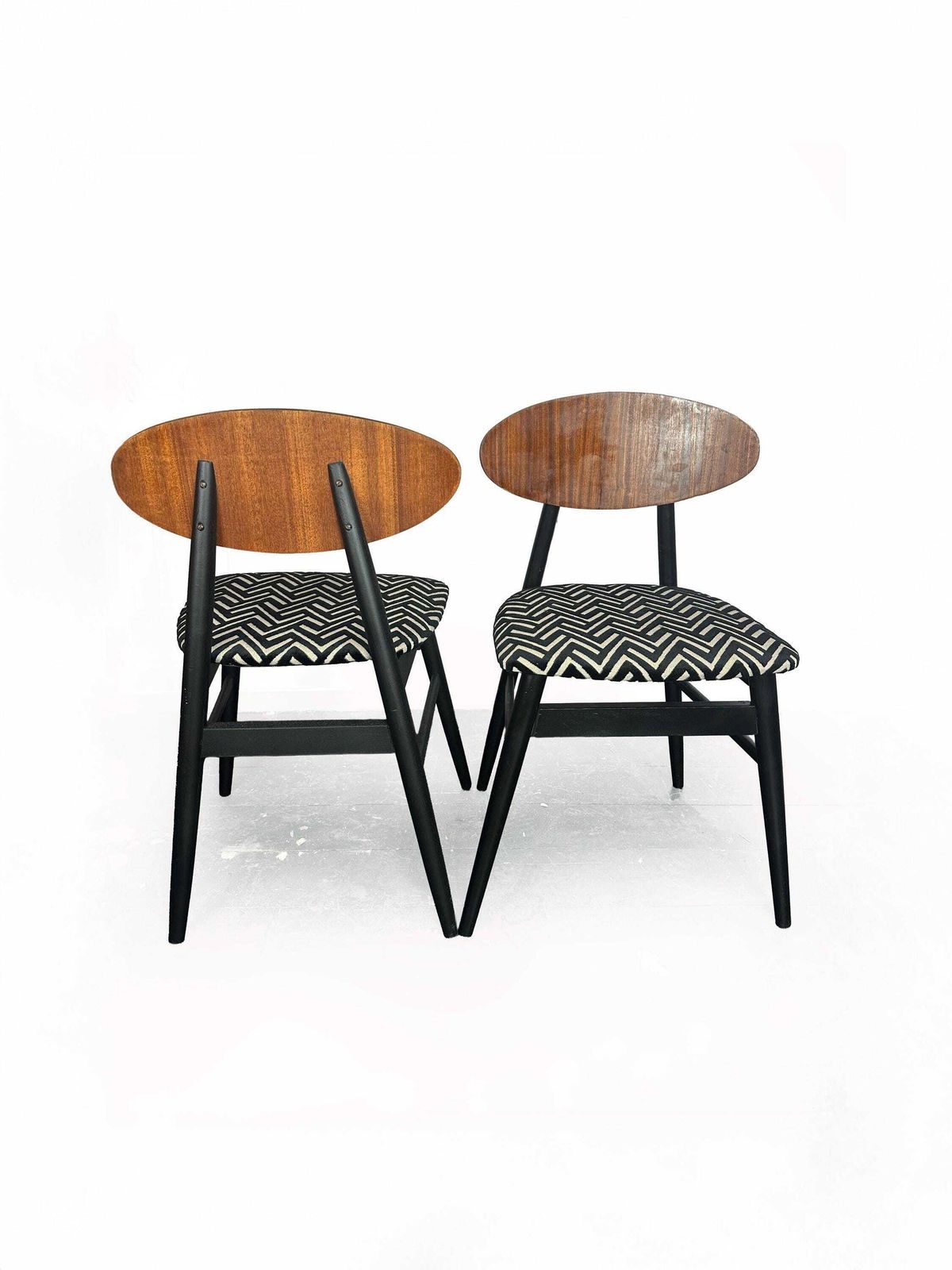 Mid Century Drop Leaf Dining Table And Two Reupholstered Butterfly Dining Chairs photo vintage