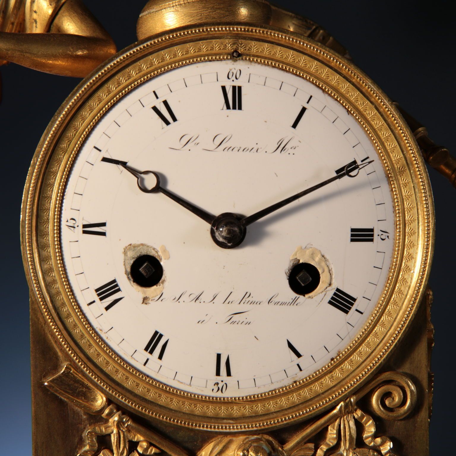 Antique Mantel Clock Gilded Bronze Italy XIX Century photo vinterior
