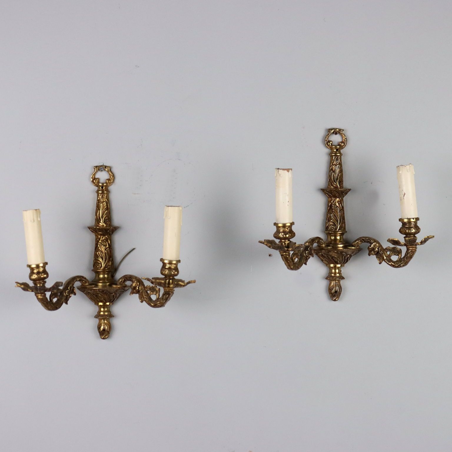 Pair Of Antique Wall Lamps Bronze Italy XX Century photo for sale