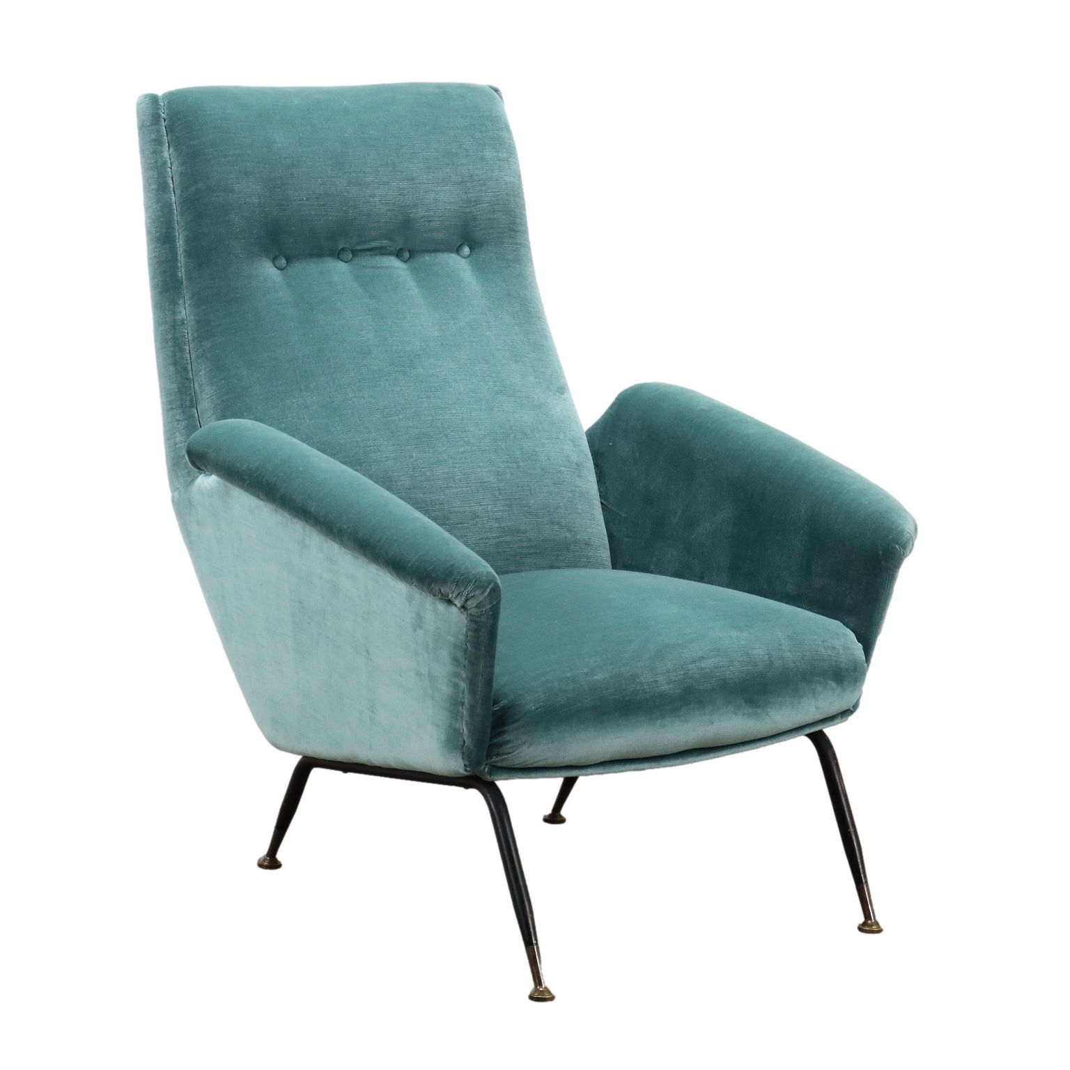 Vintage Armchair Velvet Brass Design Italy 1950s 1960s