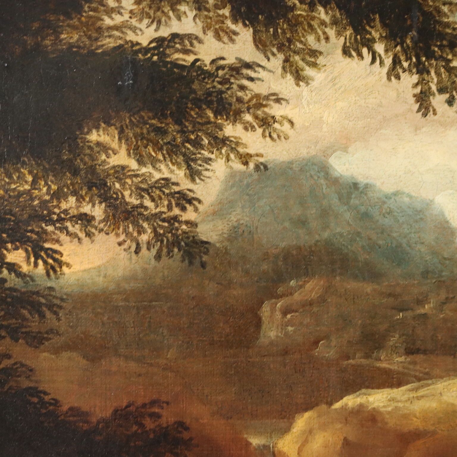 Antique Painting Landscape With Figures Oil On Canvas '700 '800 photo vintage