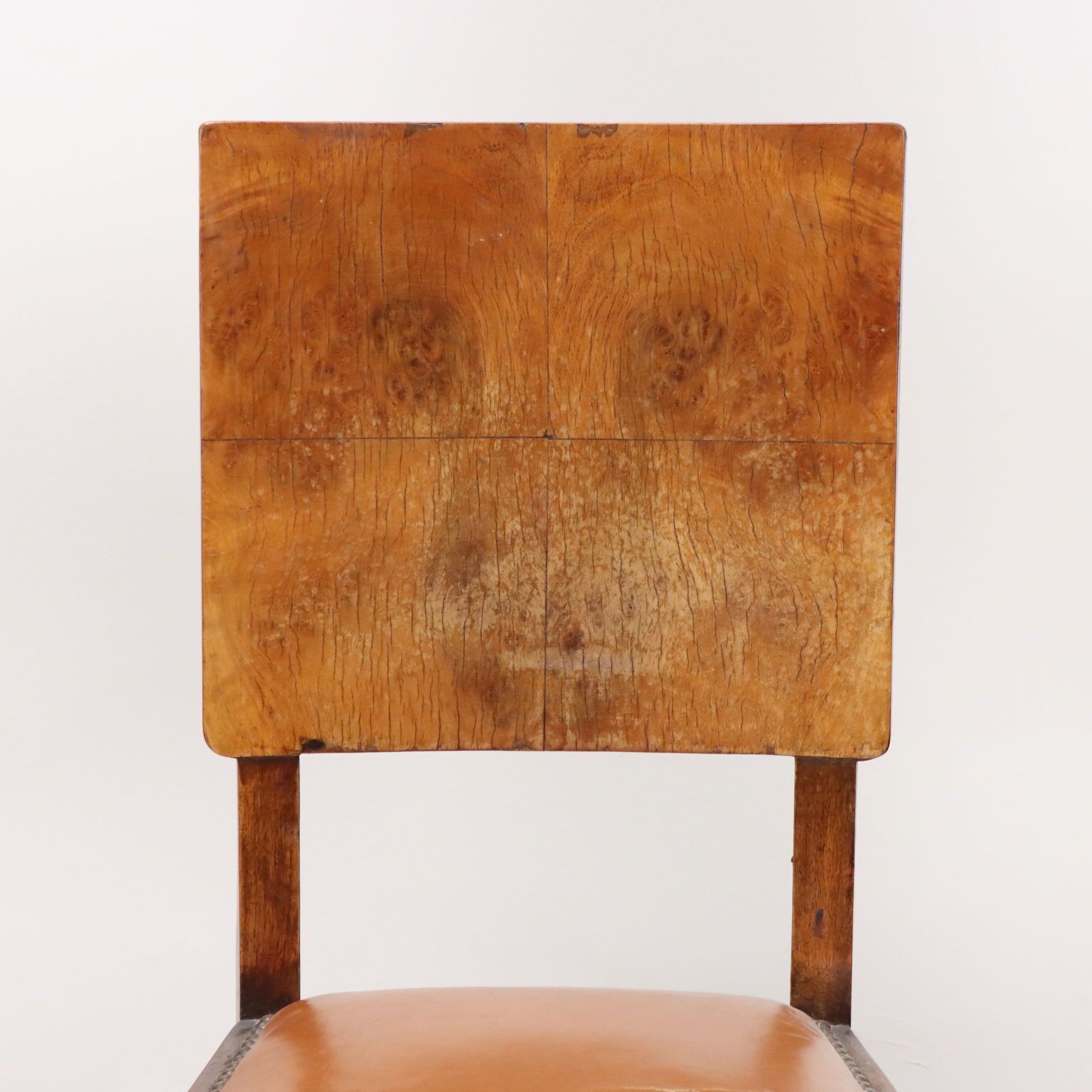 Vintage Chairs Beech Burl Veneer Leatherette Design Italy 1940s photo for sale
