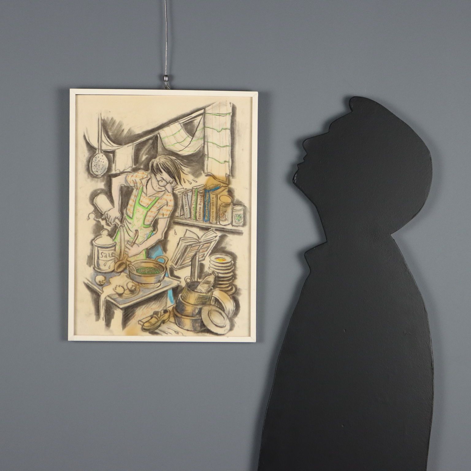 Modern Painting Signed Nicola Benois Man In The Kitchen XX Century photo furniture