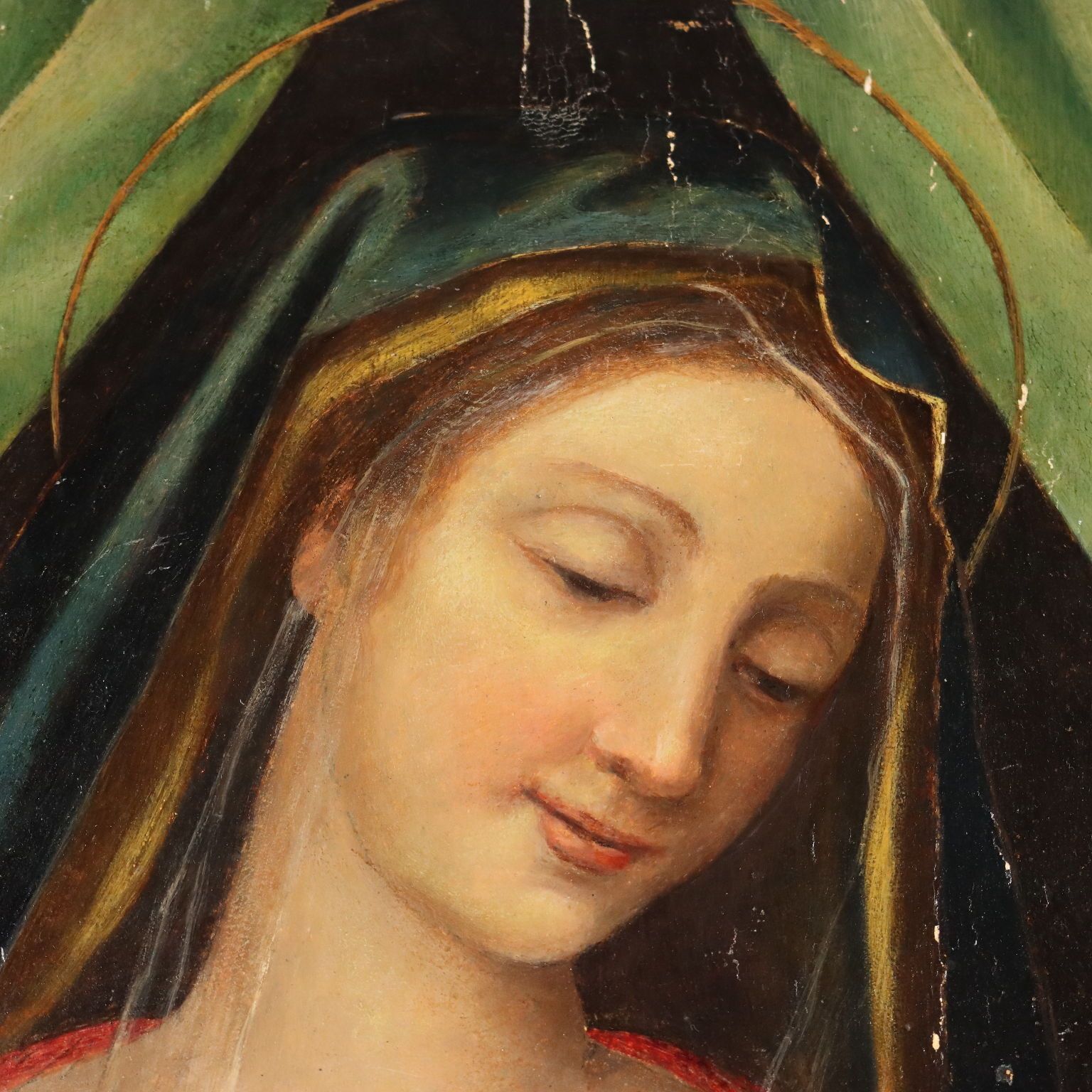 Antique Painting Virgin Mary With Jesus Child XVI Century photo Art