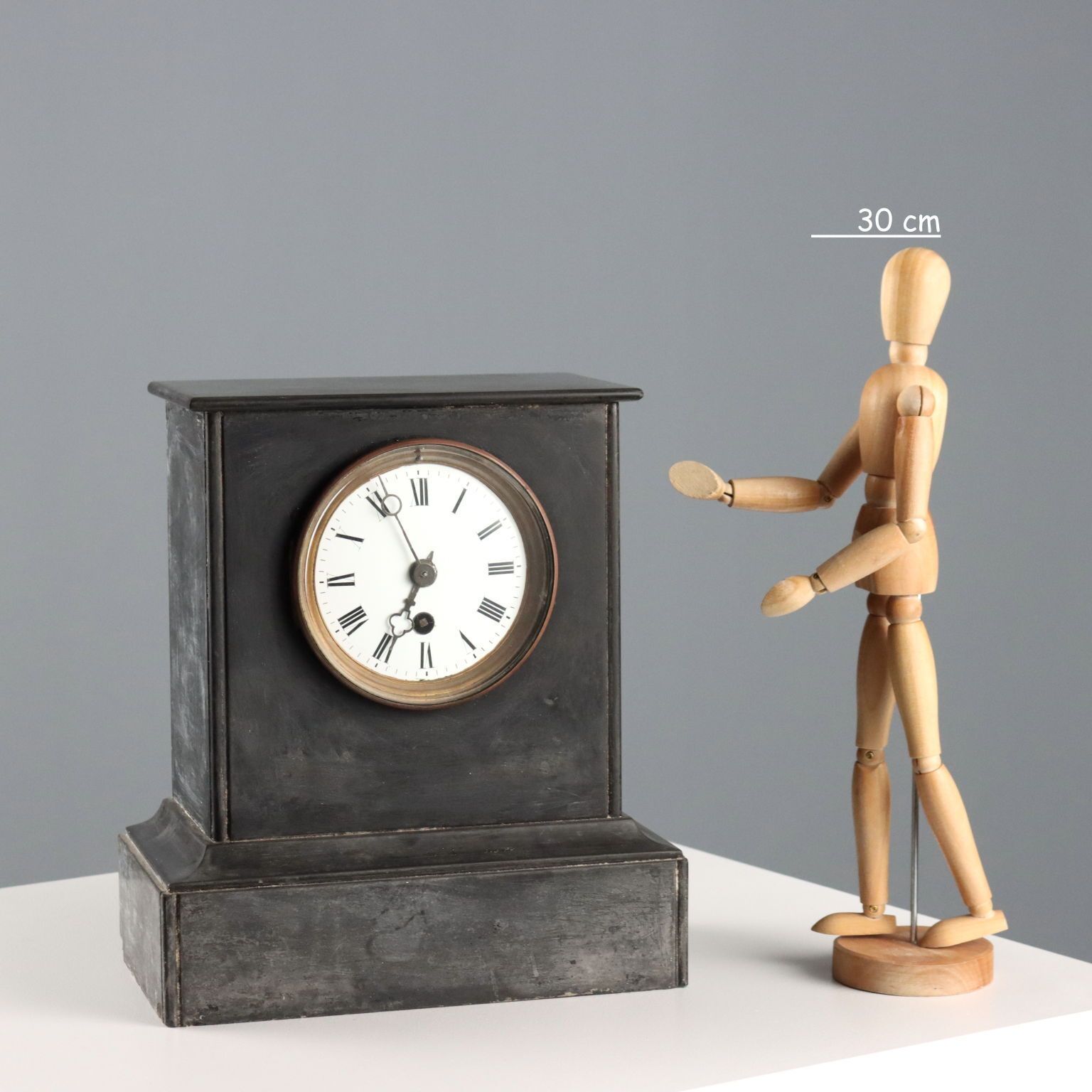 Antique Clock Black Marble Metal Glass XIX Century photo furniture