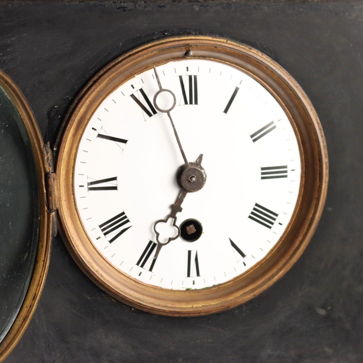 Antique Clock Black Marble Metal Glass XIX Century photo for sale