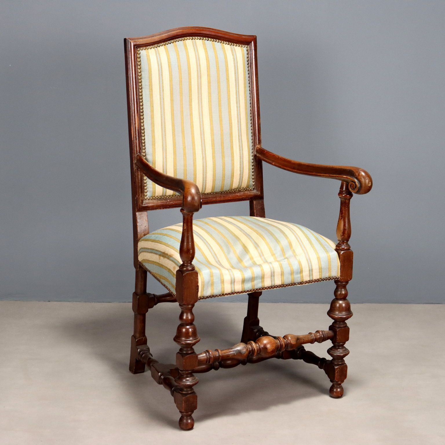 Armchair Baroque Style Walnut Padding XIX Century
