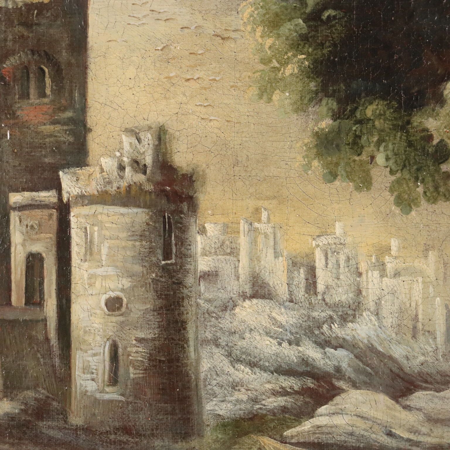 Antique Painting Landscape With Buildings Oil On Canvas XVIII Century photo buy