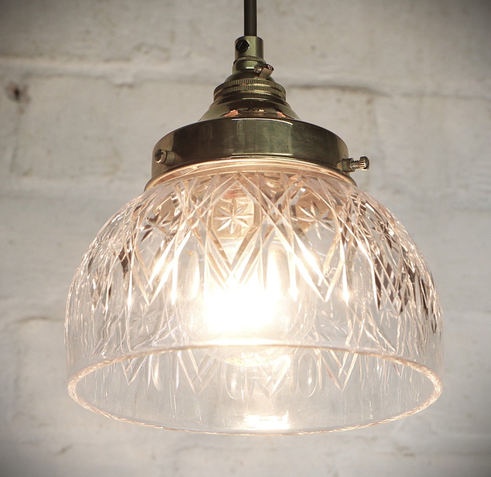 Ceiling Light Antique Cut Glass Pendant Shade Glass Bowl Multi Cut Rewired photo vinterior