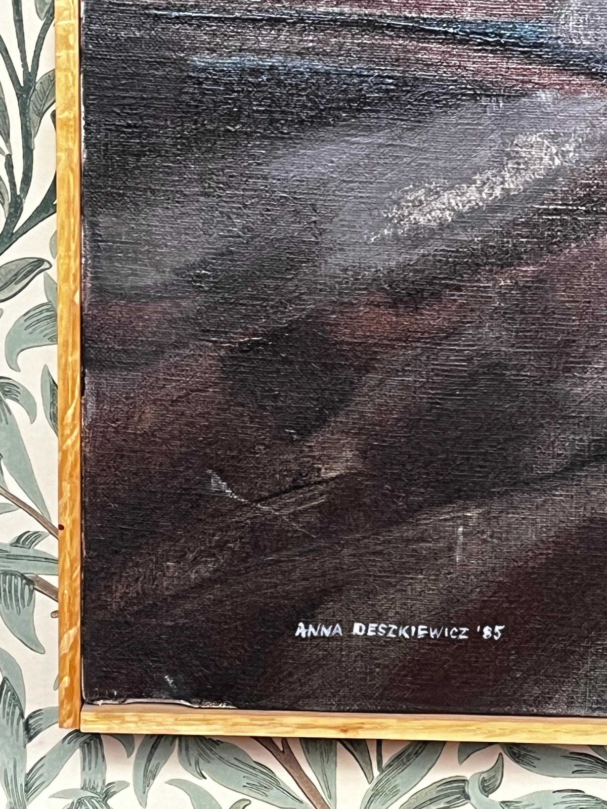 Abstract Seascape Somewhere In Smögen 1985 Original Oil Painting By Anna Deszkiewicz (1951 ) Listed Swedish Polish Artist Nordic Coastal Art photo vinterior