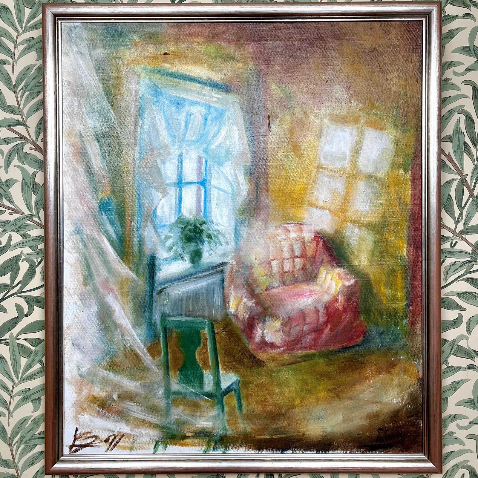 Dreamy Interior Scene,  1991, Swedish Monogram Signed, Oil Painting On Streched Canvas photo Art