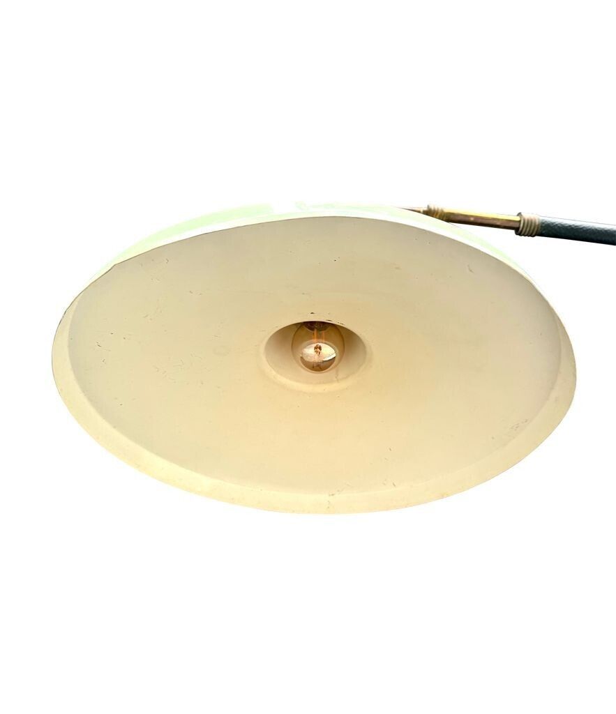 photo for sale An Italian 1950s Stilnovo Brass Extendable Telescopic Wall Light With Green Stitched Leather Arm