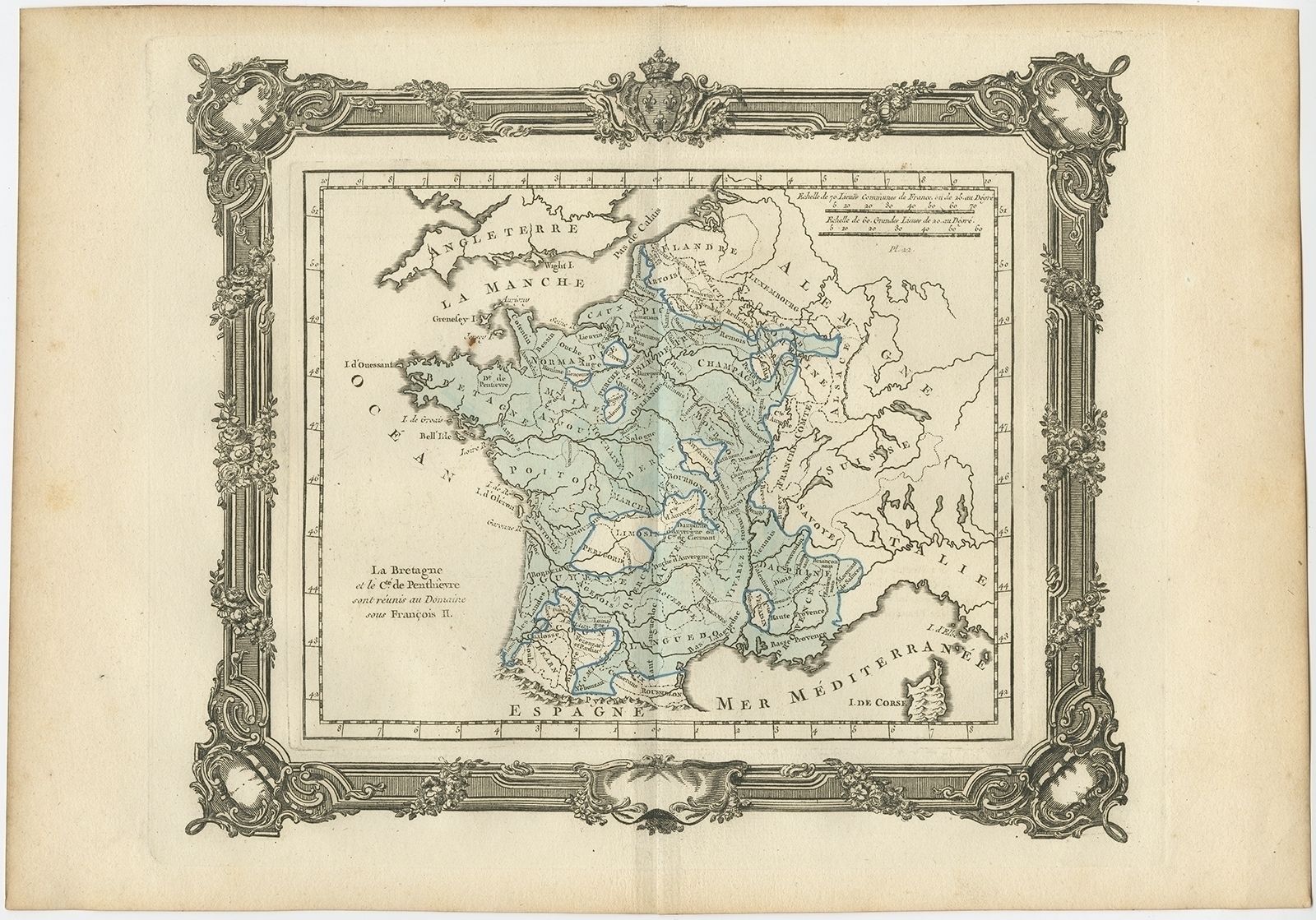 Antique Map Of France Under The Reign Of Francois II By Zannoni (1765)