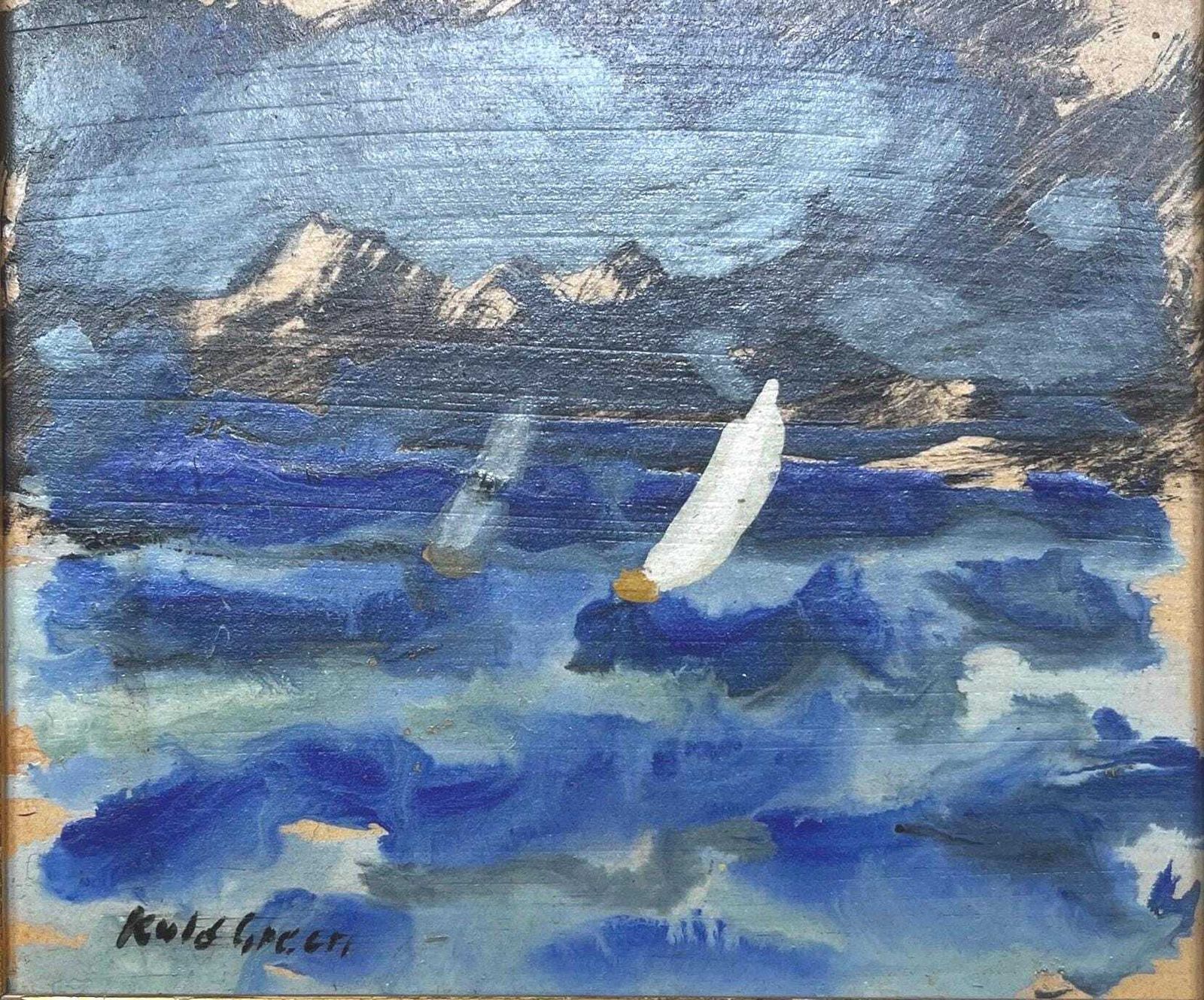 Abstract Sailing Scene C1970 Signed Original Oil Painting By Kulo Green (1913 1972) Swedish Modernist Artist Vintage Scandinavian Marine Art photo buy