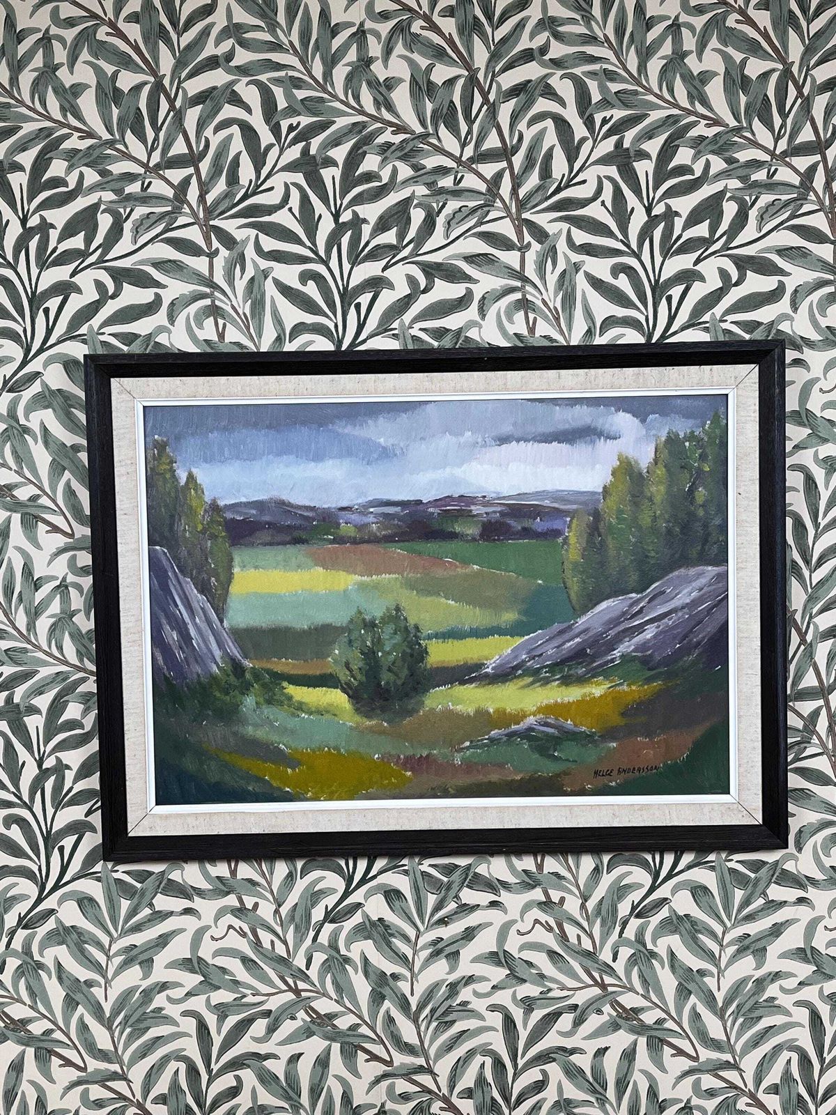 photo furniture Mid Century Landscape. 1950s. Swedish Listed Artist Helge Andersson (1913 2004), Original Oil Painting On Canvas Board