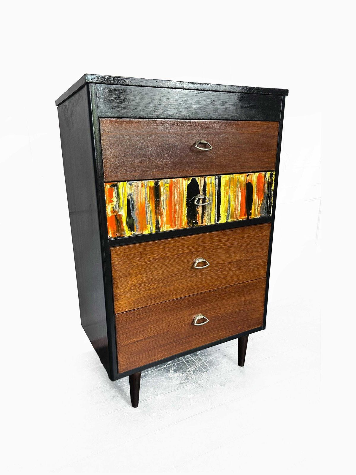 Mid Century 1950's Chest Of Drawers/Tallboy Fully Restored With Feature Acrylic Drawer Rare Find photo for sale