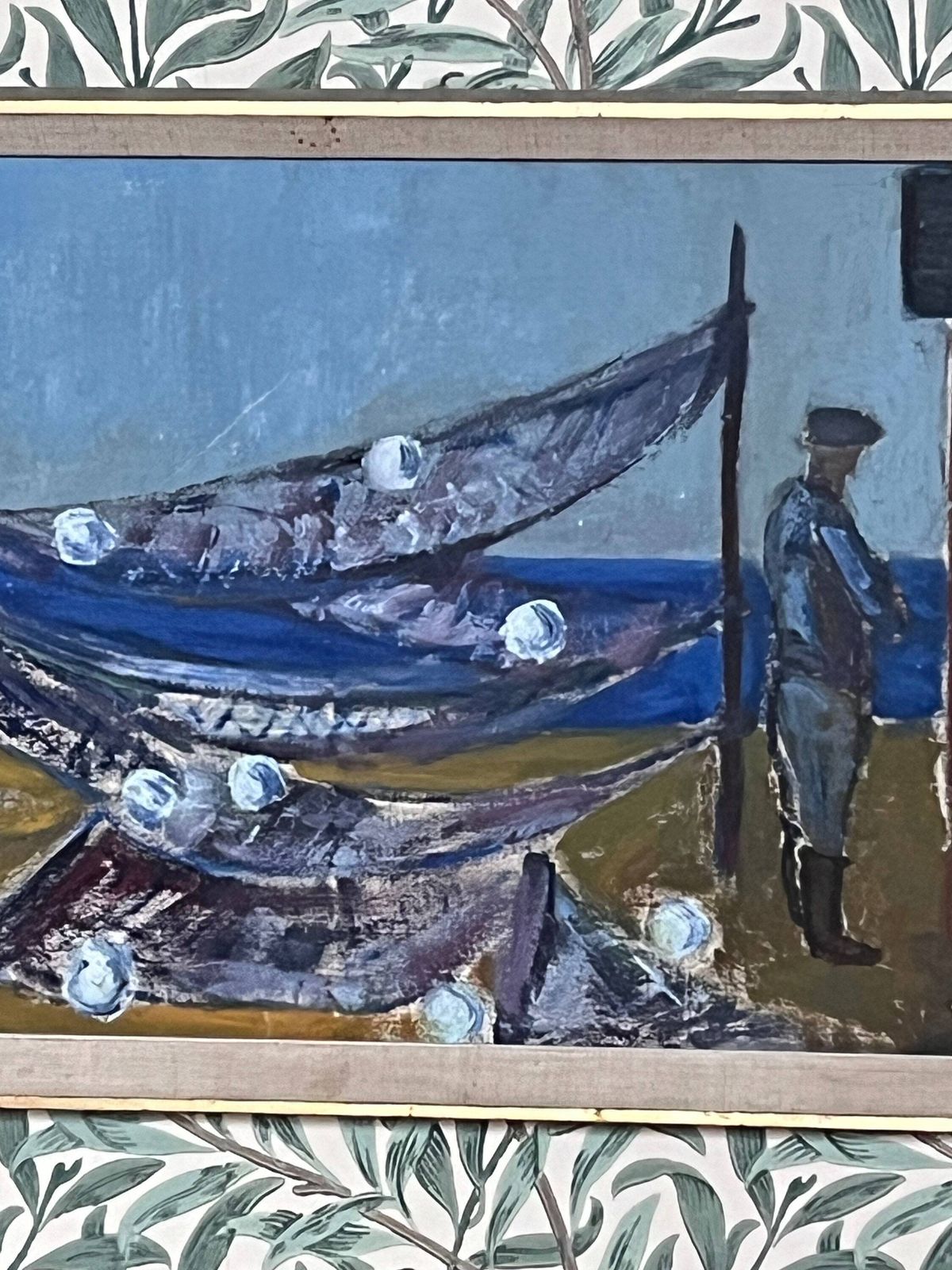 Fisherman With Nets,  1940s 1950s, Swedish Artist P O Norström.  Oil Painting On Streched Canvas photo for sale