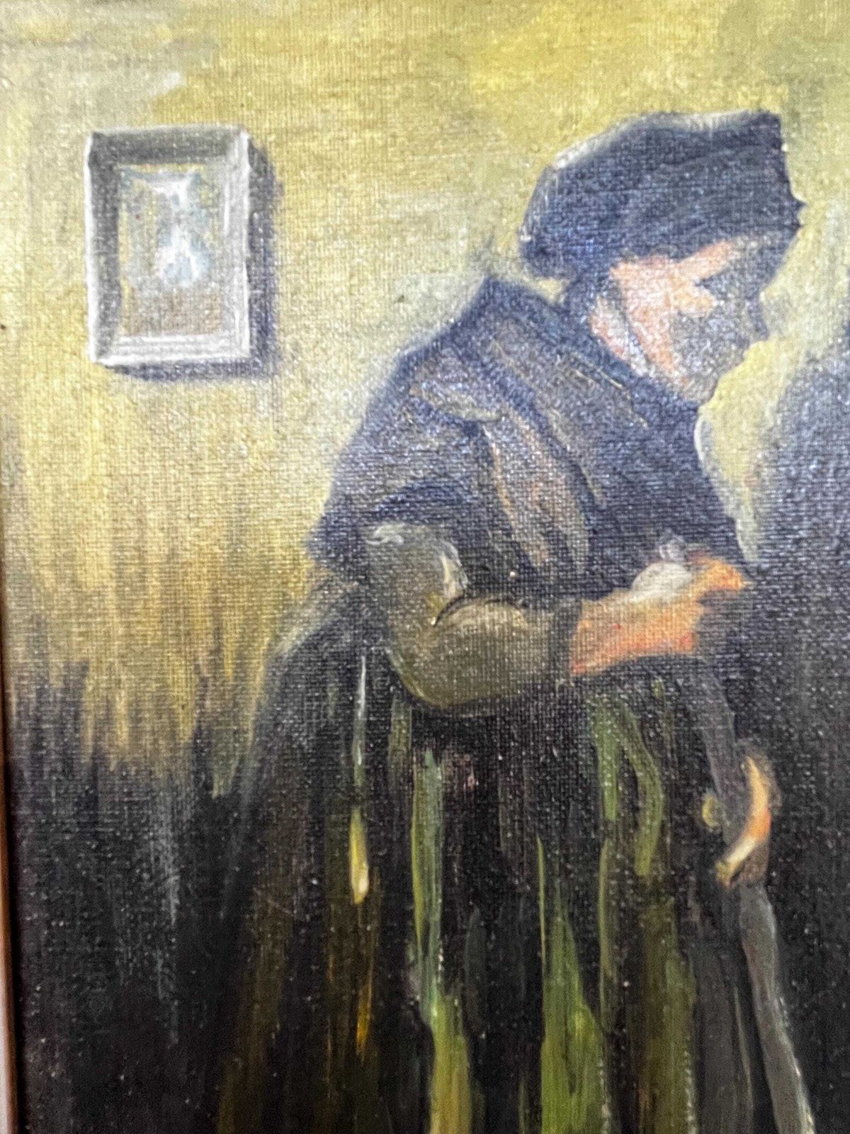 Woman Sweeping, 1970s, Signed L Kjellberg, Oil On Canvas photo 250.0