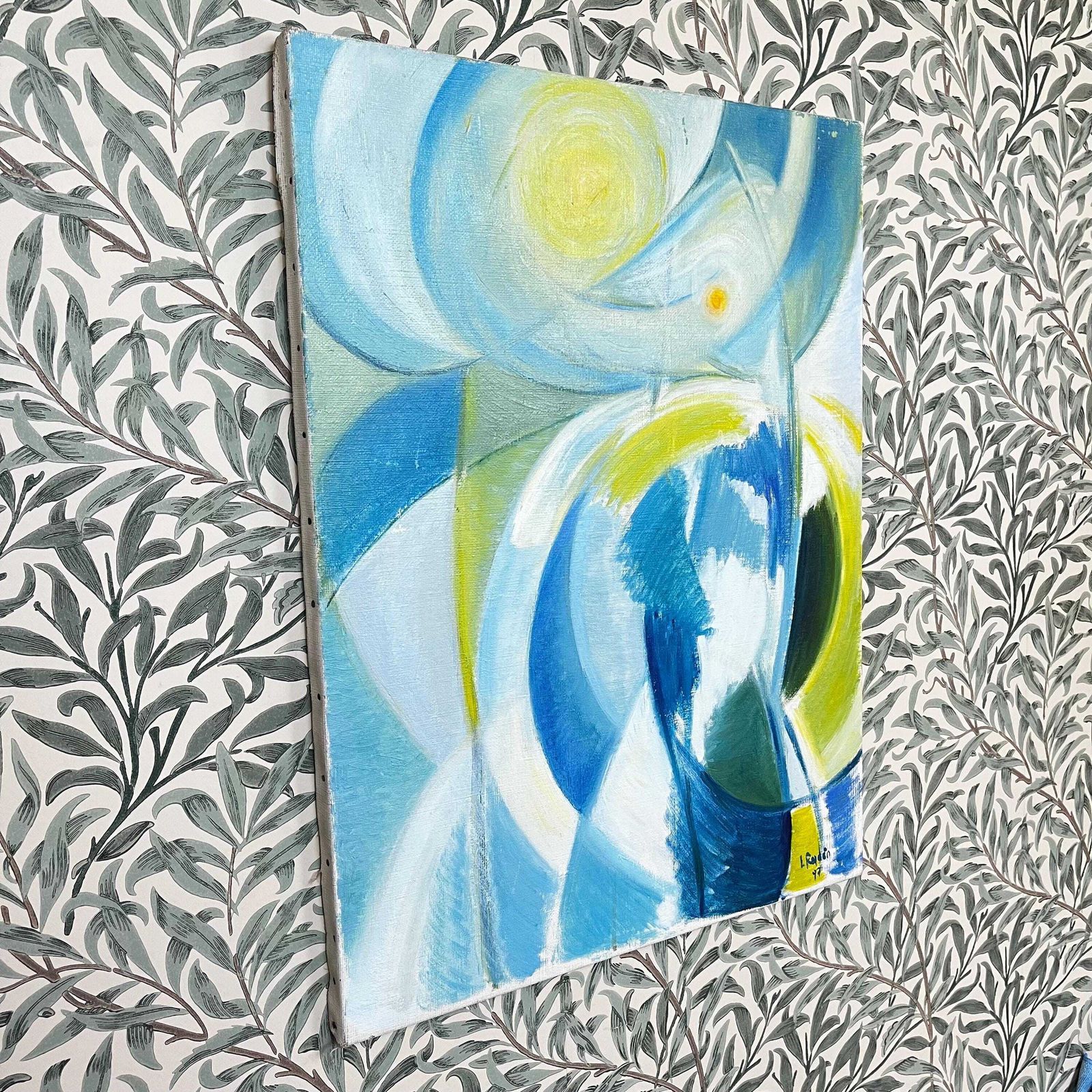 Abstract In Turquoise And Blue, 1997,  Swedish Artist L Rydén, Unframed Oil On Canvas photo Art