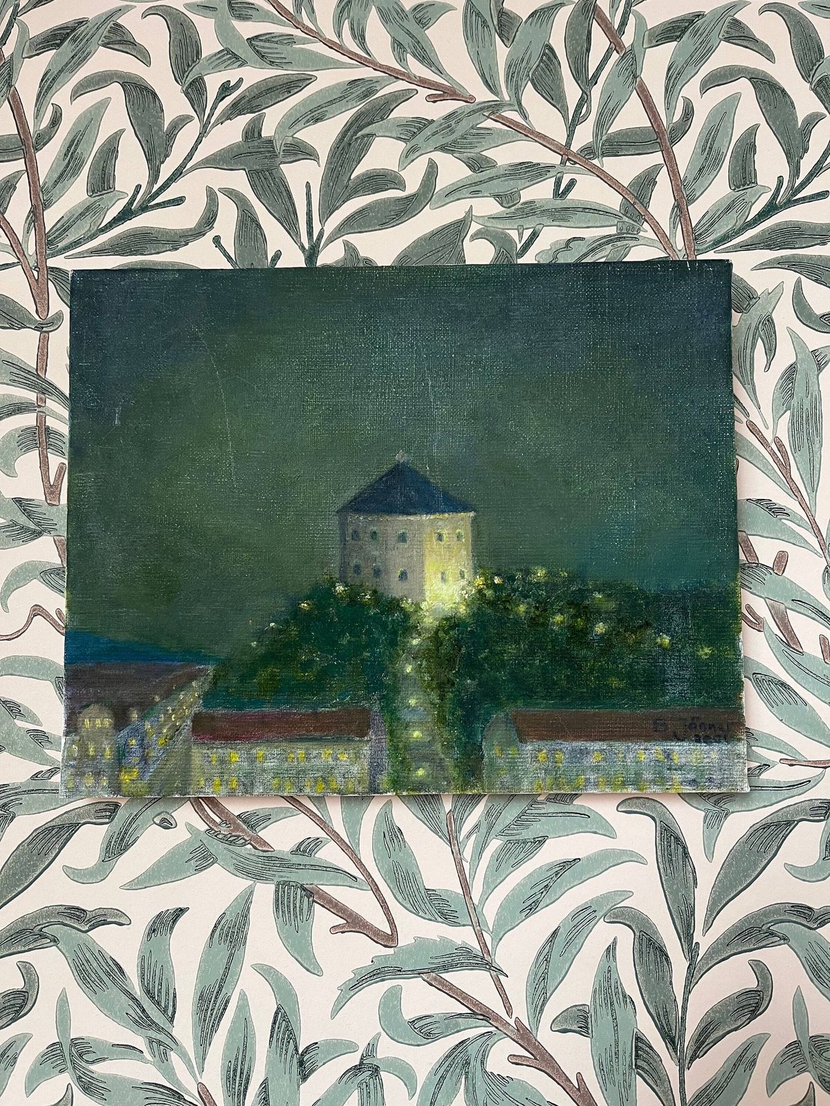 Skansen Kronan, 2001, Swedish Artist  B Jönner, Unframed Oil On Canvas photo furniture