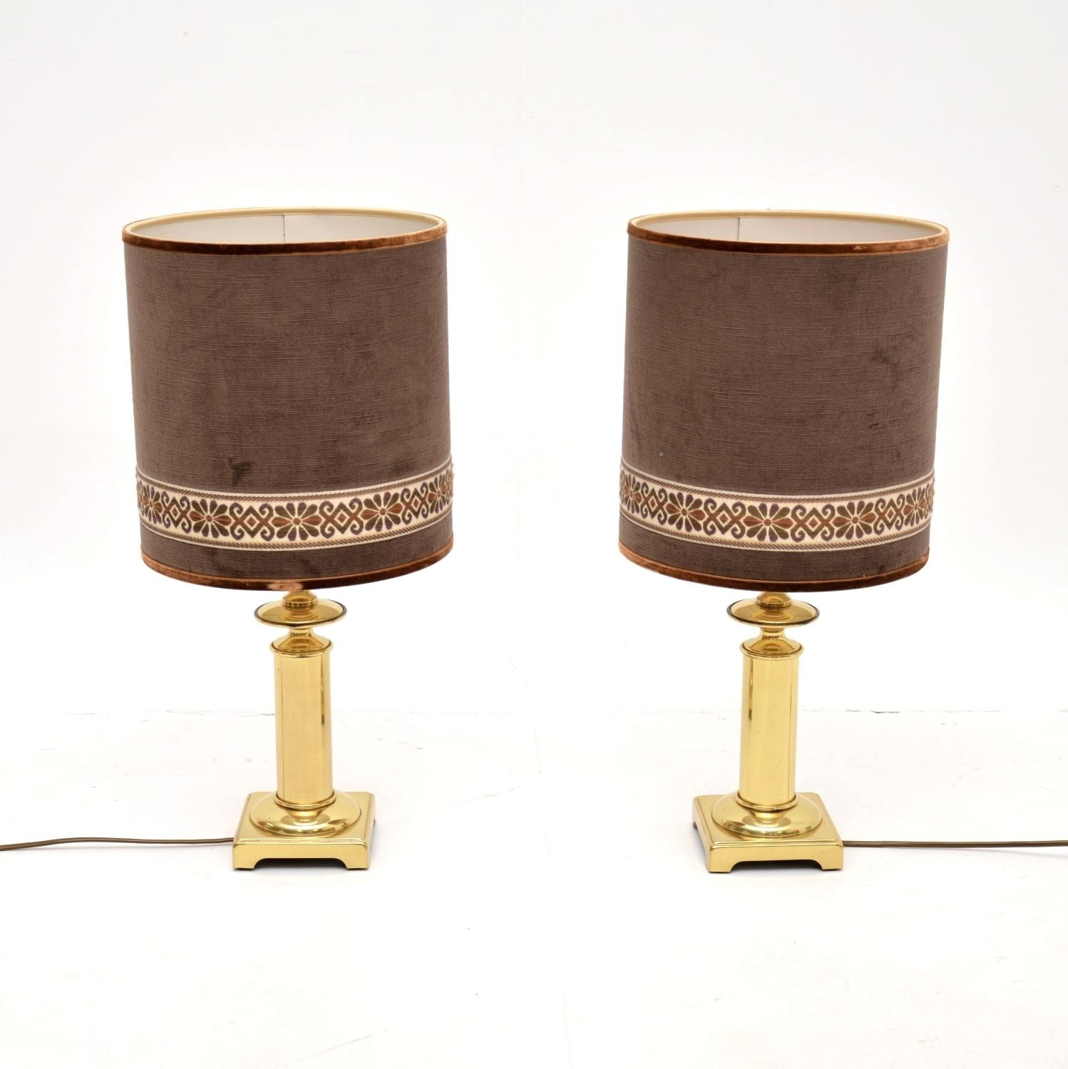 Pair Of Vintage Brass Table Lamps With Velvet Shades photo furniture