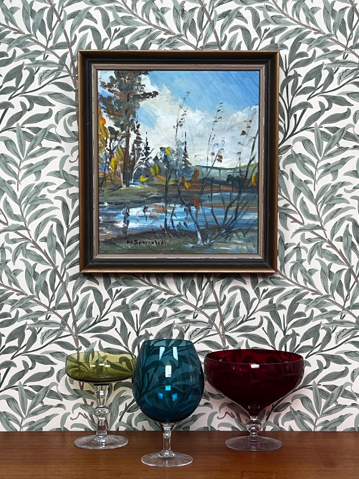 Fågeldamm 1944 By N Sporrstedt Swedish Landscape Original Oil Painting Vintage Scandinavian Wall Art photo furniture