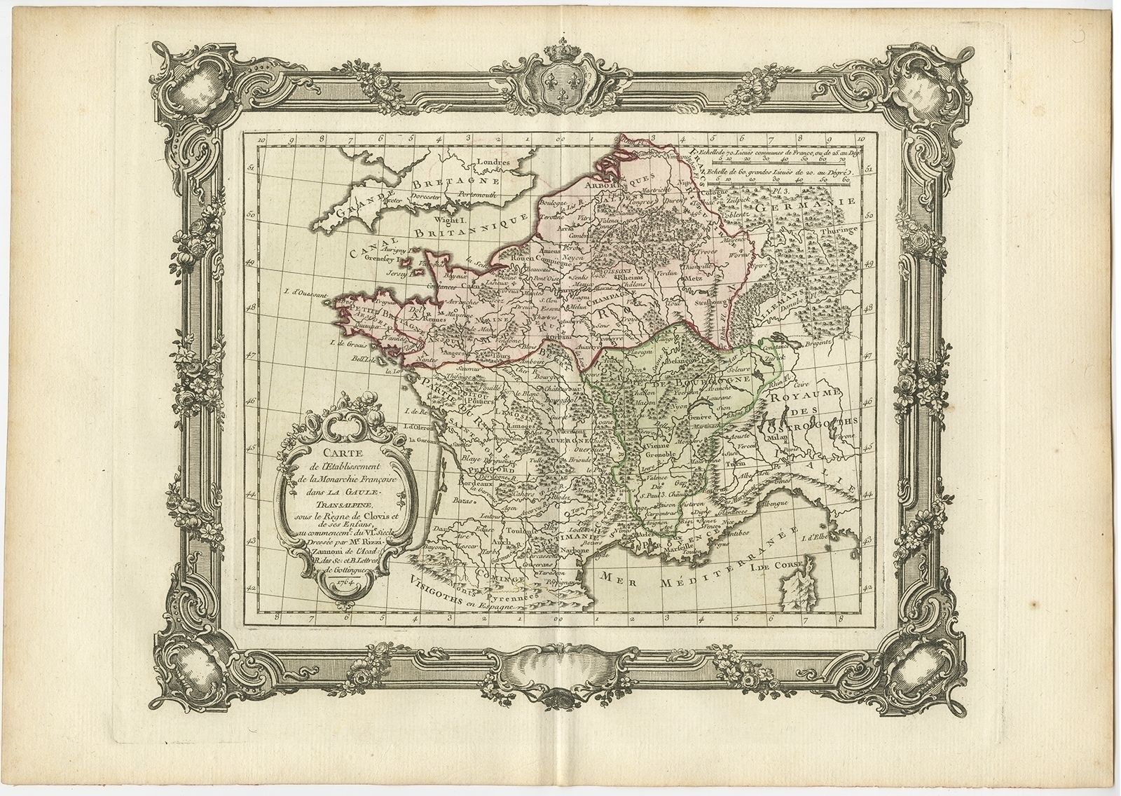 Antique Map Of The Establishment Of The French Monarchy By Zannoni (1765)
