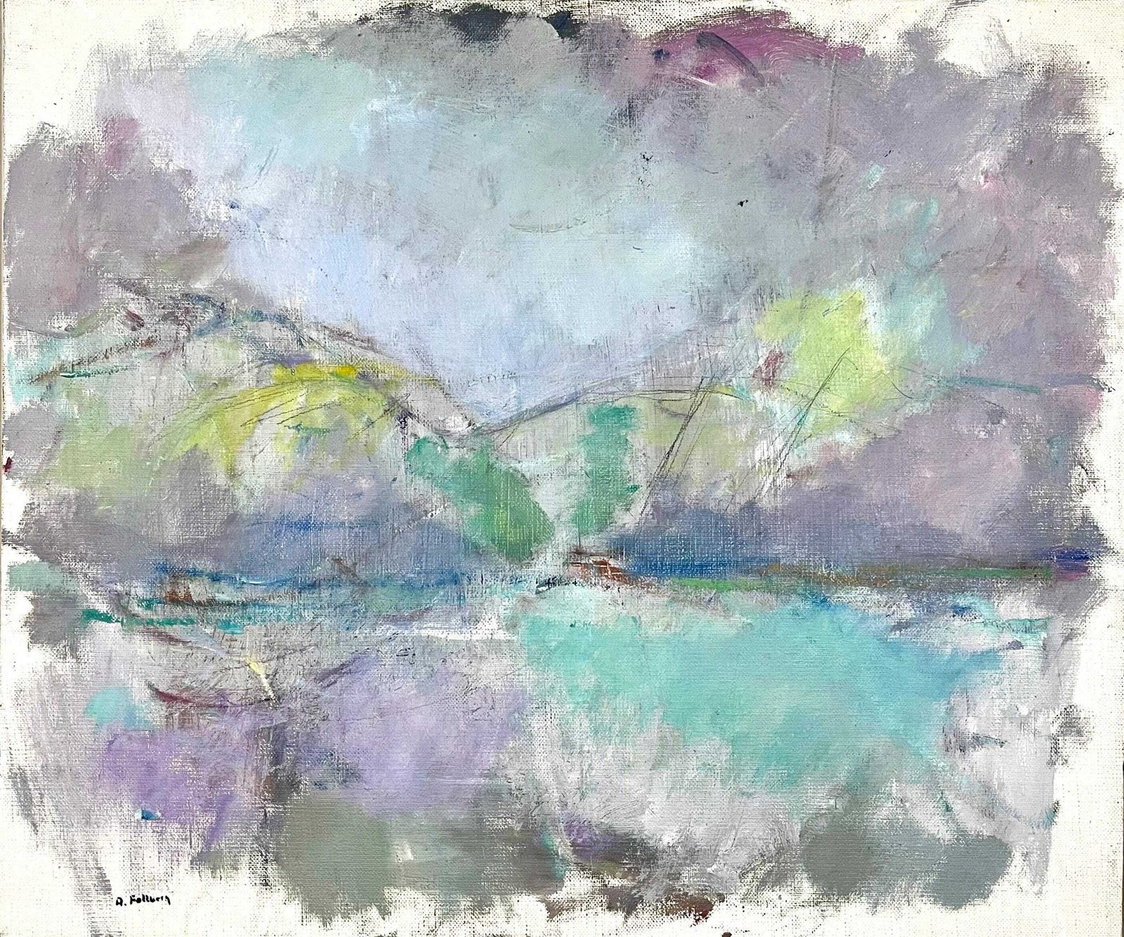 Vintage Abstract Landscape By Arne Fallberg (1944–2000), Swedish 1980s Original Oil Painting, Midcentury Scandinavian Art photo buy