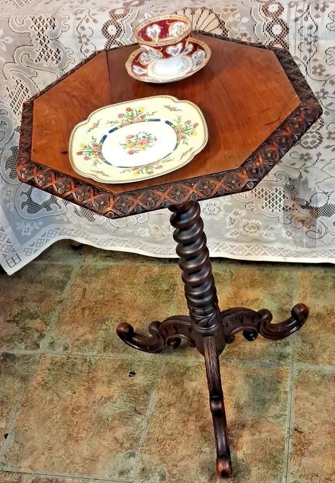Antique Wine Lamp Table Octagonal Beautiful Piece Early 19th Century photo vintage