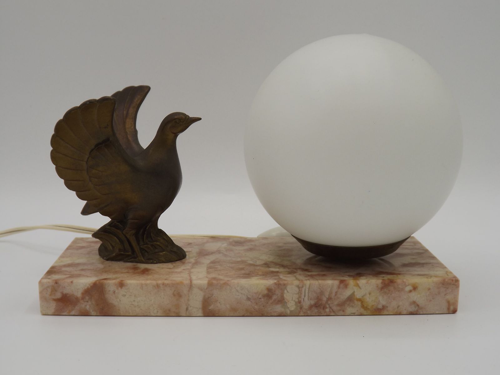 Vintage French Art Deco Bird Lamp With Marble Base White Ball Shade. Vintage French Lighting. Art Deco Table Lamp. Art Deco Bedside Lamp. photo furniture