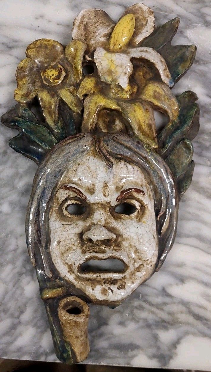 1950s Enameled Ceramic Sculpture R.Pucci Flower Carrier