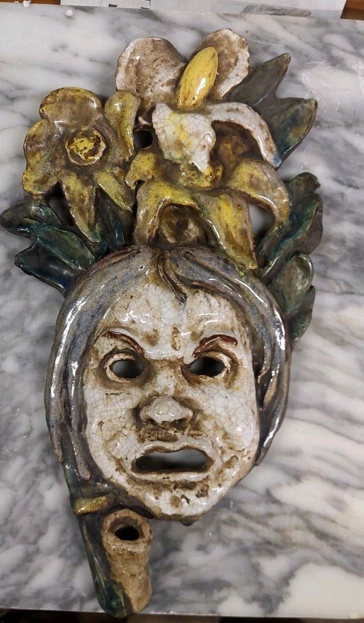1950s Enameled Ceramic Sculpture R.Pucci Flower Carrier photo for sale