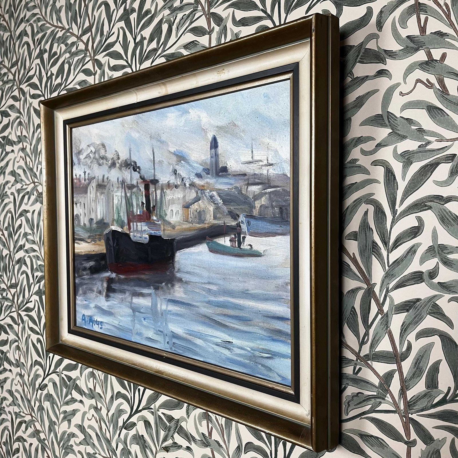 Gothenburg Harbor Scene, 1945,  Monogram Signed, Oil On Stretched Canvas photo vinterior