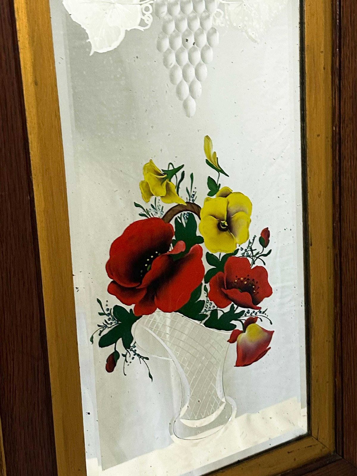Unique Pair Of Edwardian Antique Italian Venetian Carved Reverse Painted Floral Mirrors 1901 1910 photo buy