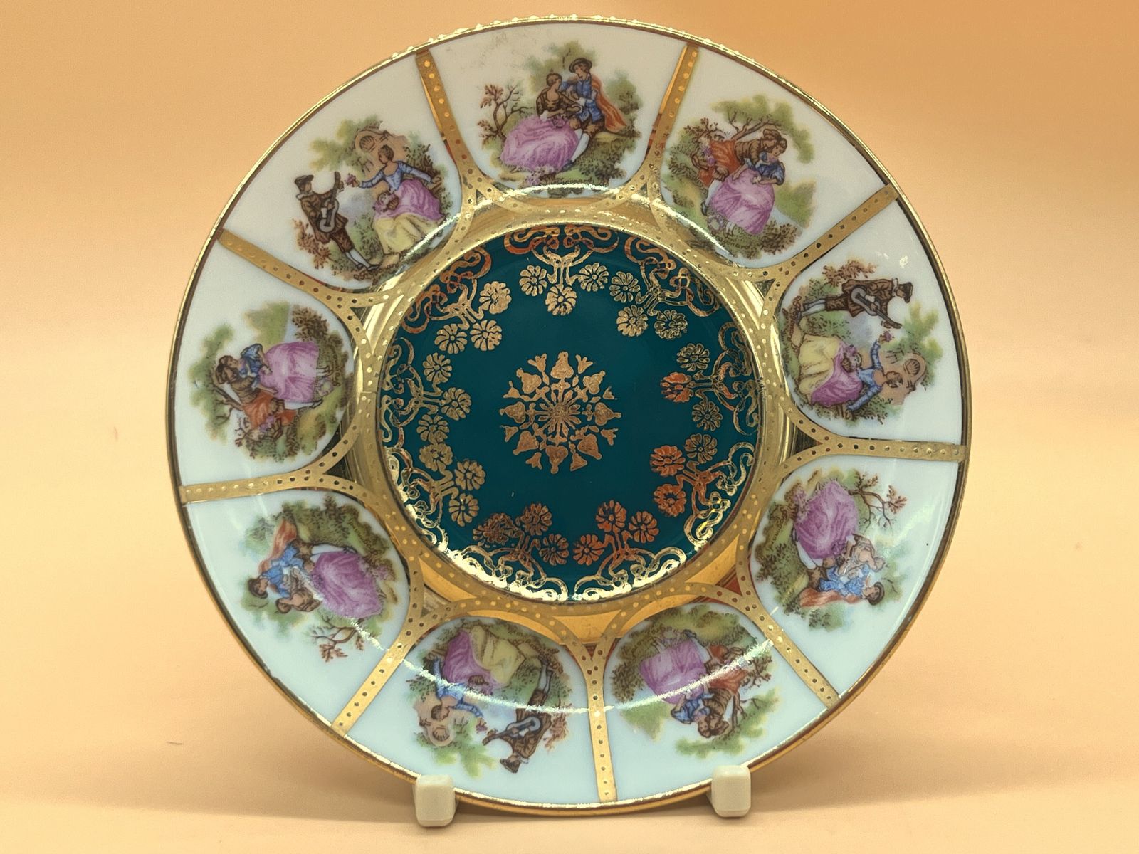 La Reine Limoges Porcelain Fragonard Courting Couple Demitasse / Chocolate Cup And Saucer Duo. photo furniture