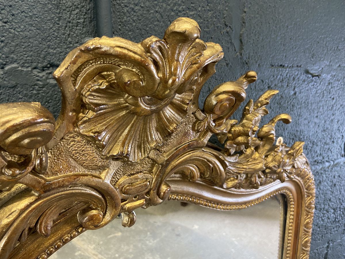 Large Arched Top French Overmantel Wall Mirror, 19th Century. photo vintage