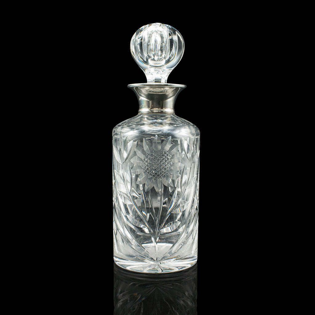 Vintage Scotch Decanter, English, Cut Glass, Silver, Whiskey, Hallmarked, 1965 photo 404.0