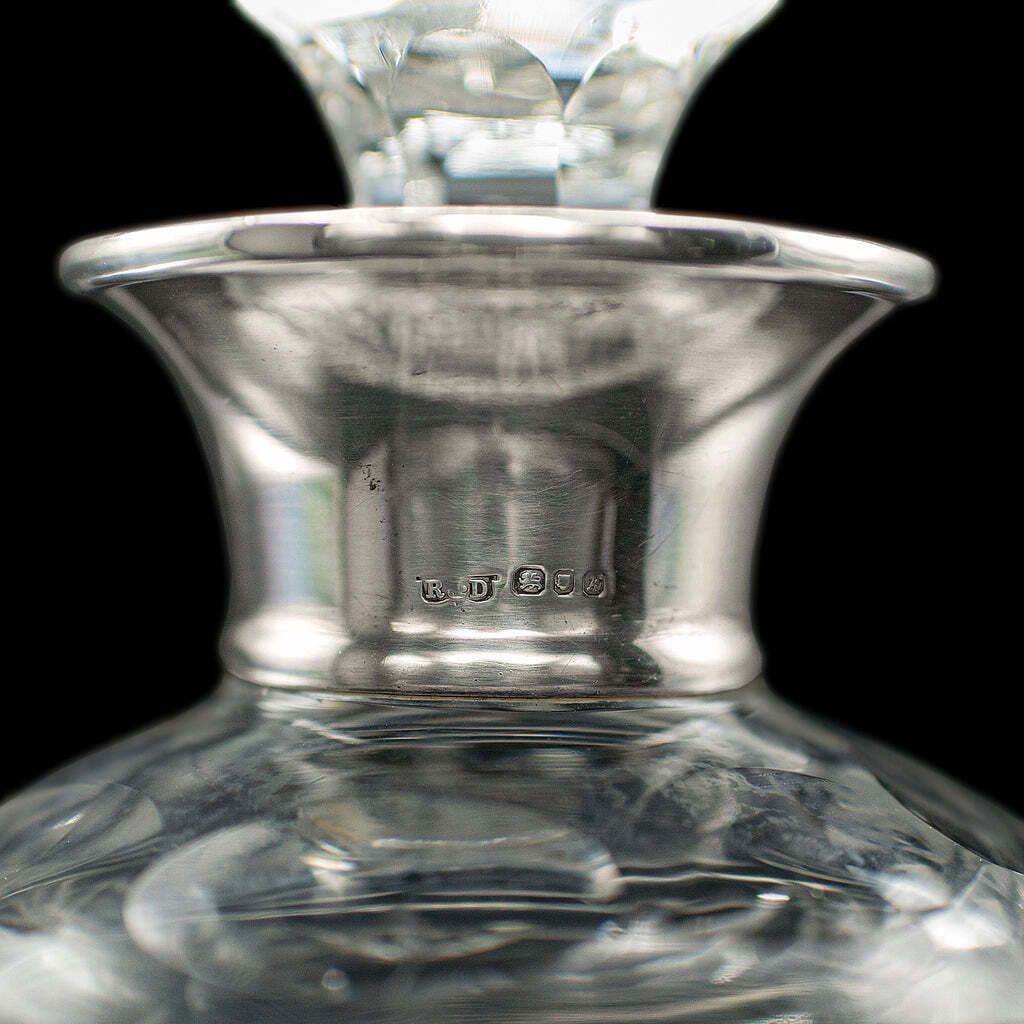 Home Decor Vintage Scotch Decanter, English, Cut Glass, Silver, Whiskey, Hallmarked, 1965 photo